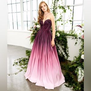 Pamella Roland Ombre Strapless Faille Ball Gown Dress